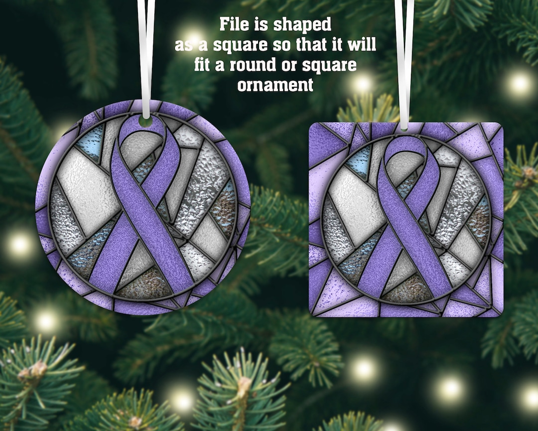 Lavender Awareness Ribbon Stained Glass Christmas Ornament, Cancer