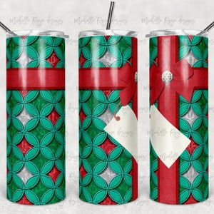 Red Green and Silver Christmas Quilt, Sewing, Crafter, Sublimation Design, 20 oz. Skinny Tumblers, Instant Digital Download
