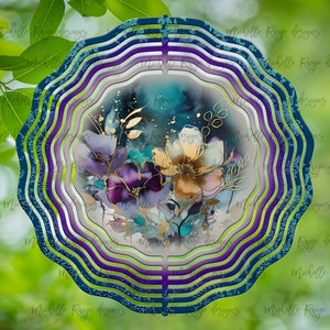 Fichier PNG Floral Boho violet sarcelle, girouette suspendue par sublimation, extérieur, fête des mères, aquarelle téléchargement immédiat