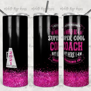Black, Pink Glitter, Cheer Coach, 2021, Super Cool Coach, Sublimation, 20 oz. Skinny Tumblers, Instant Digital Download