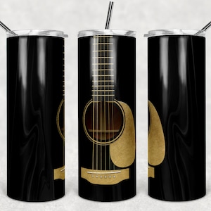 Akoestische gitaar PNG sublimatie Tumbler-bestand, 20oz Tumbler Design, zwarte gitaar volledige Tumbler Wrap, Instant Download, muziekleraar PNG