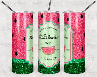 Glitter Watermelon with Seeds, Make Melonade, Label, Pink Green Glitter, Sublimation, 20 oz Skinny Tumbler, Instant Digital Download, Mockup