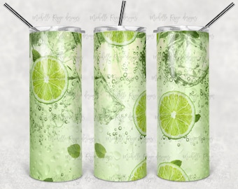 Mojito ghiacciato, Lime, Menta, Alcool, Bevanda, Sublimazione, Bicchieri magri, Bicchiere da 20 oz, Download istantaneo, PNG