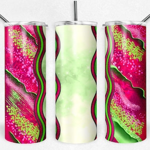 Pink und Limettengrün Milchstraße mit Glasmalerei Rand Rohling, Skinny Becher, 20 oz Becher, Instant Download, PNG