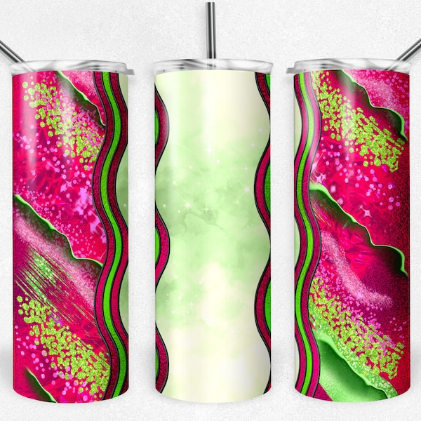 Hot Pink and Lime Green Milky Way with Stained Glass Border Blank, Skinny Tumblers, 20 oz Tumbler, Instant Download, PNG