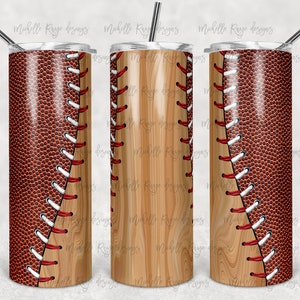 Fútbol y béisbol de grano de madera, deportes, sublimación, vasos flacos, vaso de 20 oz, descarga digital instantánea