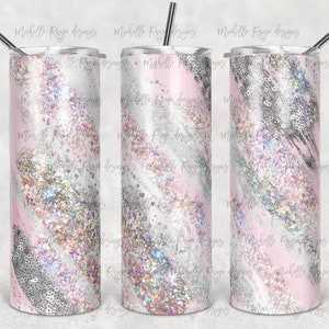 Roze holografische Melkweg, glitter, metallic, roze en zilver, sublimatie, 20 oz skinny tuimelaar, instant digitale download