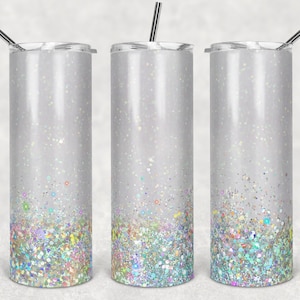 Glitter Ombre Sublimation PNG Wrap, Chunky Glitter Background Tumbler design, Ombre 20 oz Skinny Tumbler File, instant download, PNG