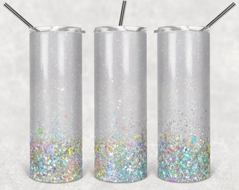 Glitter Ombre Sublimation PNG Wrap, Chunky Glitter Background Tumbler design, Ombre 20 oz Skinny Tumbler File, instant download, PNG