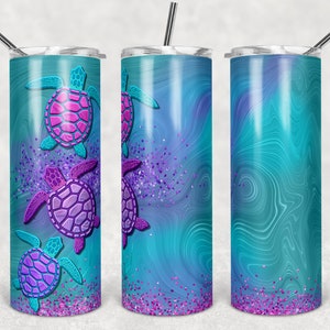 3D Turtle, pink, purple, teal sublimation for skinny tumbler, instant download, beach, vacation