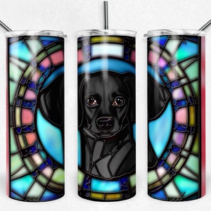 Dachshund Stained Glass Sublimation  PNG Wrap, Sublimation Tumbler file, 20oz Tumbler Design, Black Weiner Dog Digital Download, PNG Dog Mom
