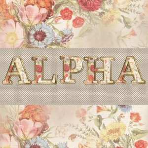 Boho Vintage Floral Alphabet, Gold Bevel, PNG Overlays, Letter Overlays, ABC Clipart, PNG Font