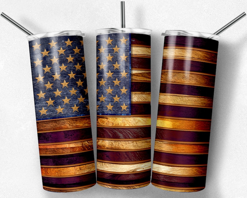 Hölzerne amerikanische Flagge Becher, PNG Wrap, Vaterländisches Design, Sublimation, dünne Becher, 20 Unzen Becher, sofortiger Download, PNG Bild 2