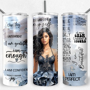 Hispanic Woman Affirmation PNG Sublimation tumbler wrap, Latino girl, 20 oz Skinny Tumbler Self Love, Inspirational, Téléchargement instantané
