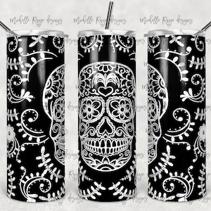 Black and White Sugar Skull, For Glow in Dark, Sublimation, Skinny Tumblers, 20 oz Tumbler, Instant Download