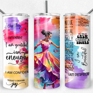 Bailarina Mujer Afirmación PNG Sublimación Tumbler Wrap, Bailarina, Amor propio, Archivo de vaso flaco de 20 oz, Inspirador, Descarga instantánea