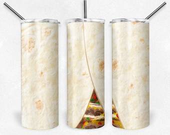 Taco, Burrito, tortilla, 20 oz Skinny Tumbler, Sublimation Design, Digital Download PNG, Instant DIGITAL ONLY