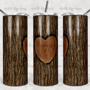 Corteccia di legno dell'albero di San Valentino con cuore vuoto, sublimazione, bicchiere magro da 20 once, download istantaneo, True Crime, PNG