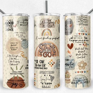Boho Rainbow Inspirational Sublimation Wrap PNG, Cuss words, Daily Affirmations Bohemian Elegant Chic 20 oz Skinny Tumbler, Instant Download