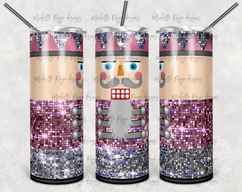 Weihnachten Nussknacker,Pink und Silber Glitzer,20 oz Skinny Tumbler,Sublimation,Wasserschiebe,Digital,PNG,Design