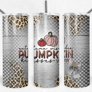 Herfstwensen Pumpkin Kisses Gecontroleerde Leopard Print Peekaboo, Sublimatie Design, 20 oz Skinny Tumbler, Instant Download
