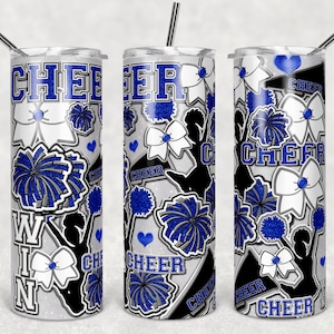 Weiß und königsblau Burst Cheerleader, Skinny Tumblers, 20 oz Tumbler, Sofort Download, PNG