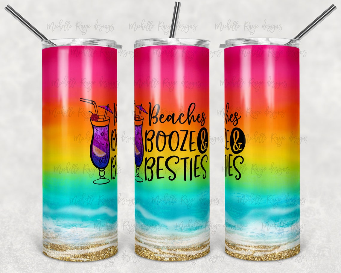 Bright Rainbow Beach Waves, Beaches Booze and Besties, Sublimation ...