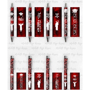 2023 Graduation PNG Pen Wraps Rot und Schwarz Set 5,2023 Senior Pen-Datei, Klasse von 2023 Mockup enthalten, Schulfarben, High School, College