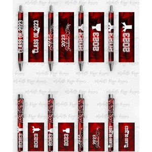 2023 Graduation PNG Pen Wraps Rot und Schwarz Set 3,2023 Senior Pen-Datei, Klasse von 2023 Mockup enthalten, Schulfarben, High School, College