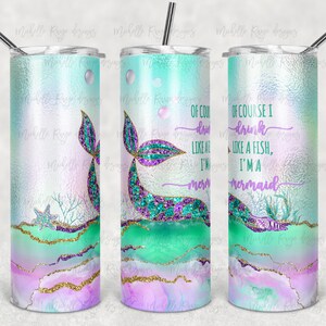 Sirena glitterata rosa e verde acqua, Bevi come un pesce, Scintillante, Glam, Sublimazione, 20 oz. Bicchieri magri, download istantaneo