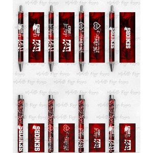 2023 Abschluss PNG Pen Wraps Rot und Schwarz Set 4,2023 Senior Pen Datei, Klasse von 2023 Mockup enthalten, Schulfarben, High School, College