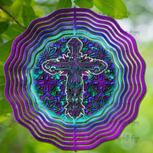 Cross Stained Glass, Hanging Wind Spinners for Outdoors, Sublimation Design, Instant Download