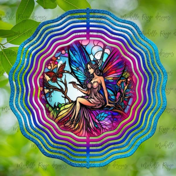 Fairy Stained Glass Wind Spinner PNG file Enchanted Forest, Hanging Wind Spinners for Outdoors, Fantasy Sublimation Design, Instant Download