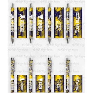 2023 Graduation PNG Pen Wraps Gelb und Blau Set 3,2023 Senior Pen-Datei, Klasse von 2023 Mockup enthalten, Schulfarben, High School, College
