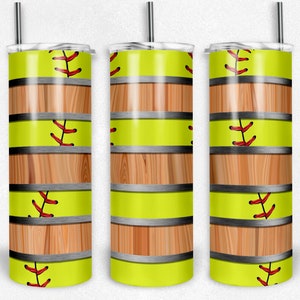 Rayas de Softbol, Deportes, Grano de Madera, Vasos Flacos, Vaso de 20 oz, Descarga Instantánea