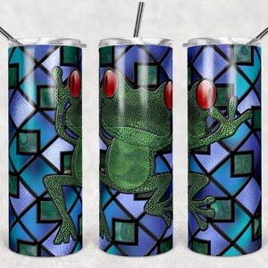 Faux vitrail grenouille, mosaïque, gobelets skinny, design de gobelet 20 oz, téléchargement immédiat, vitrail tropical