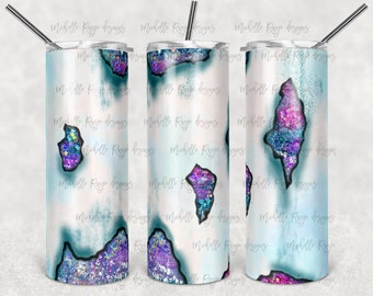 Peekaboo de pergamino verde azulado con brillo rosa, sublimación, vaso flaco de 20 oz, descarga digital instantánea