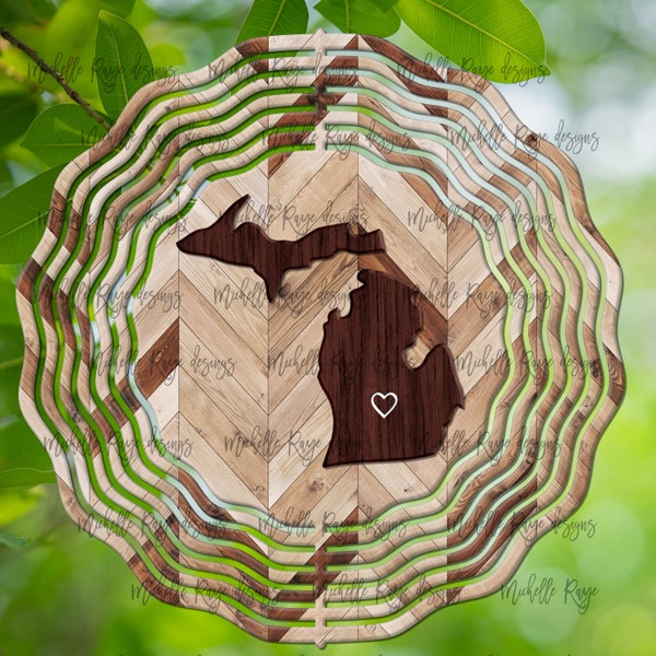 Michigan Wood Grain Wind Spinner, Hanging Wind Spinners for Outdoors, Sublimation Design, Instant Download