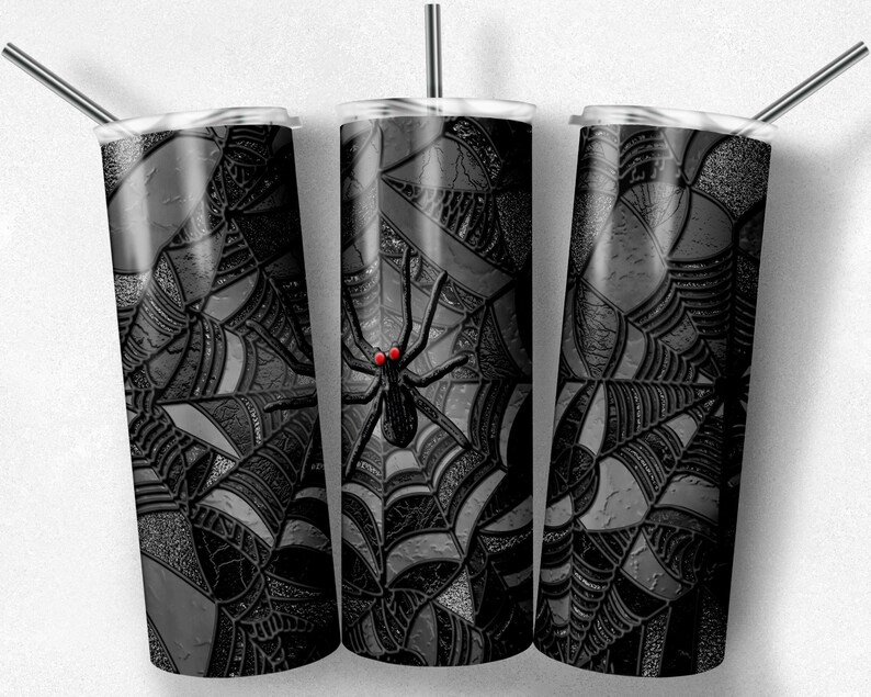 Spider Web Stained Mosaic Glass PNG Halloween Skinny Tumbler - Etsy