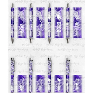 2023 Graduation PNG Pen Wraps Lila und Weiß Set 2,2023 Senior Pen-Datei, Klasse von 2023 Mockup enthalten, Schulfarben, High School, College