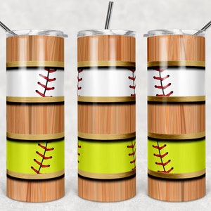 Béisbol y softbol con rayas de grano de madera, vasos flacos, vaso de 20 oz, descarga instantánea, PNG