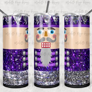 Quebra-nozes de Natal, prata roxa, copo magro de 20 onças, sublimação, toboágua, digital, copo de Natal, PNG, design glitter