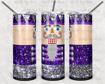Weihnachten Nussknacker, lila Silber, 20 oz Skinny Becher, Sublimation, Wasserschiebe, digital, Weihnachten Becher, PNG, Design Glitzer
