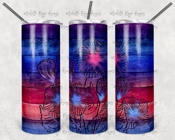 Pink, Purple, Blue Wood And Flowers, Sublimation, 20 Oz Skinny.