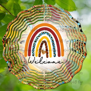 Rainbow Fall Leopard Print Agate Wind Spinner, Hanging Wind Spinners for Outdoors, Sublimation Design, Instant Download