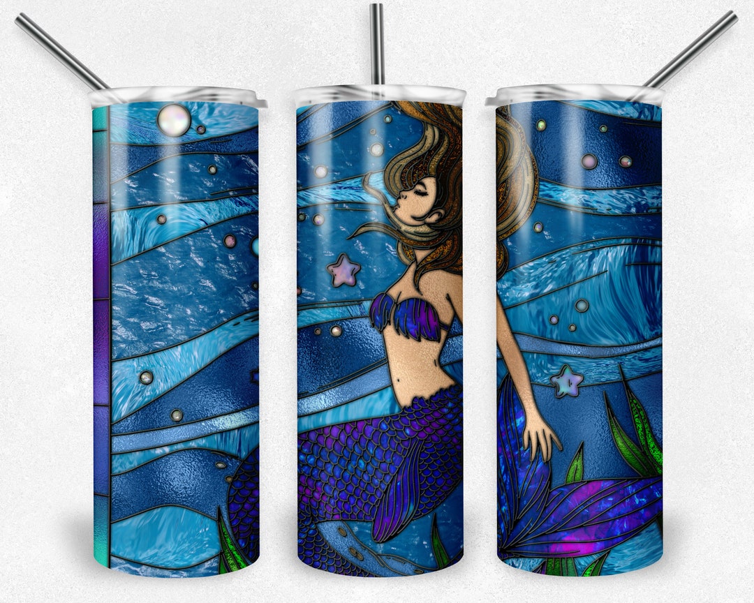 Stained Glass Under the Sea Mermaid PNG Wrap, Fantasy Design ...