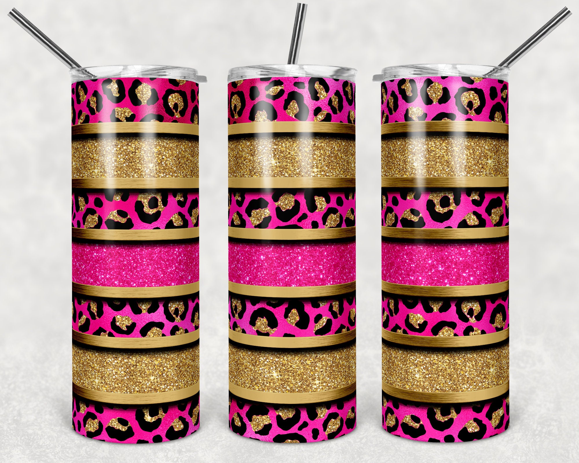 Hot Pink Leopard Stripes, Glitter, Gold, 20 Oz Skinny Tumbler ...