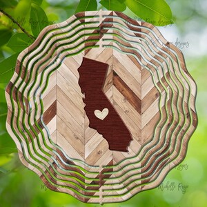 Hilandero de viento de grano de madera de California, hilanderos de viento colgantes para exteriores, diseño de sublimación, descarga instantánea