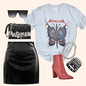Metallic Butterfly Band Tee / Graphic Tee / T-shirt / Top ( Vintage Feel )