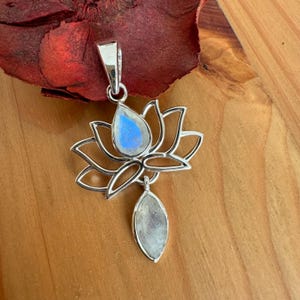 Silver Moonstone Pendant,Moonstone Lotus Flower Pendant,Sterling Silver Boho Necklace,Moonstone Jewelry,Spiritual jewelry,Christmas gift